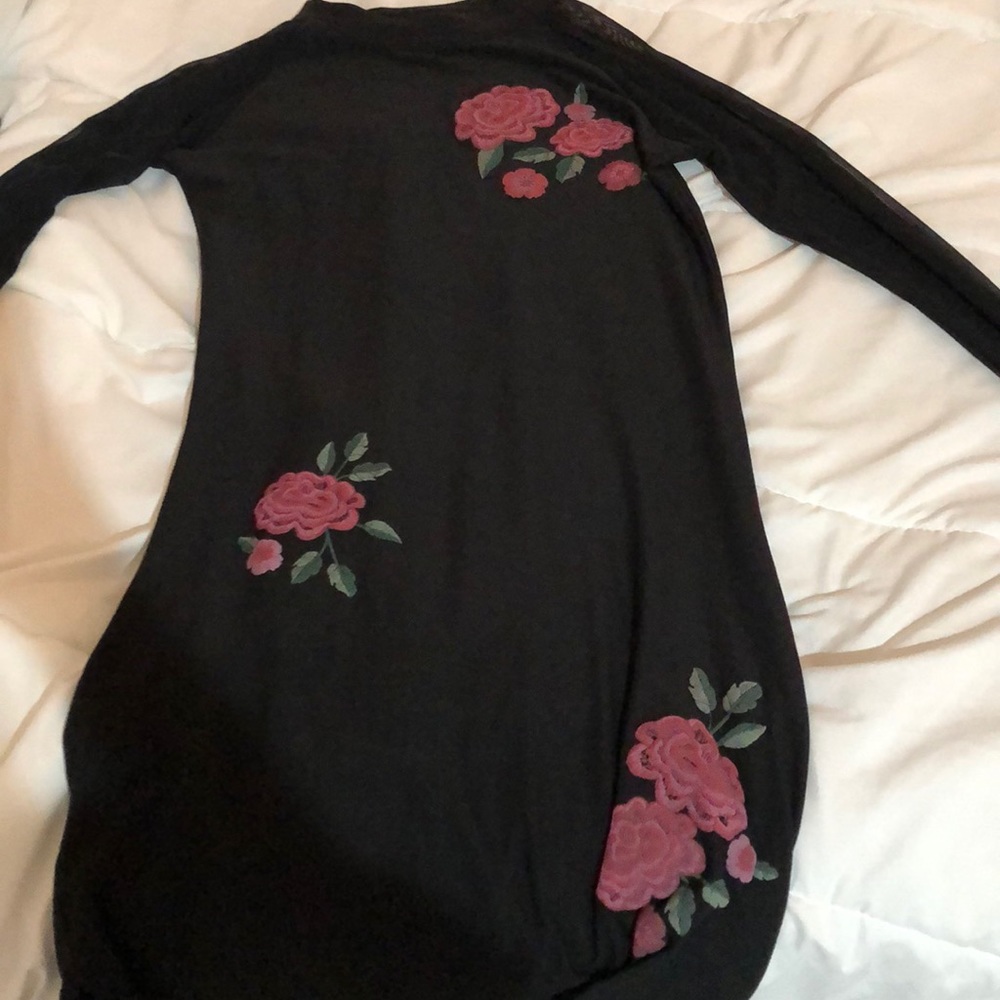 black bodycon dress with mesh sleeves